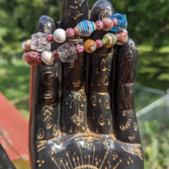 Jasper Energy Bracelet Handmade Colorful Cute Rainbow Upcycled Paper Beads - Picture 12 of 13